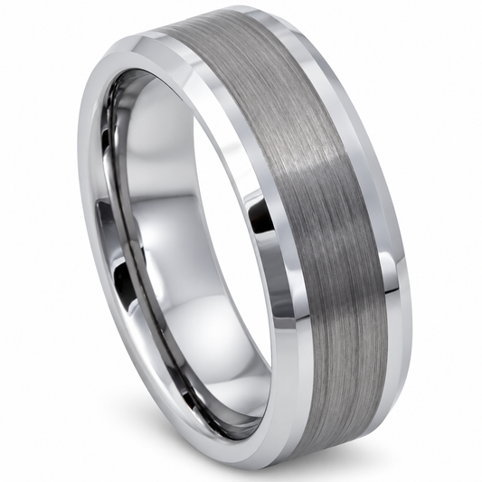 Silver Brushed Finish Tungsten 8mm Wedding Band - Style 6