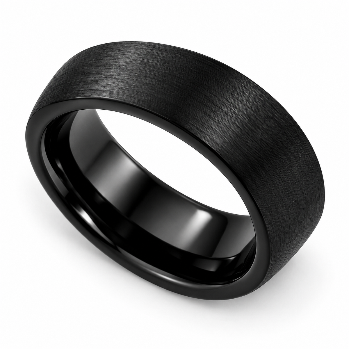 Black Satin Finish Tungsten 9mm Wedding Band — topdown studio product view