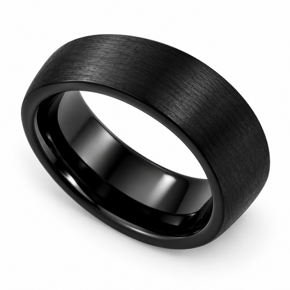 Black Satin Finish Tungsten 9mm Wedding Band — topdown studio product view