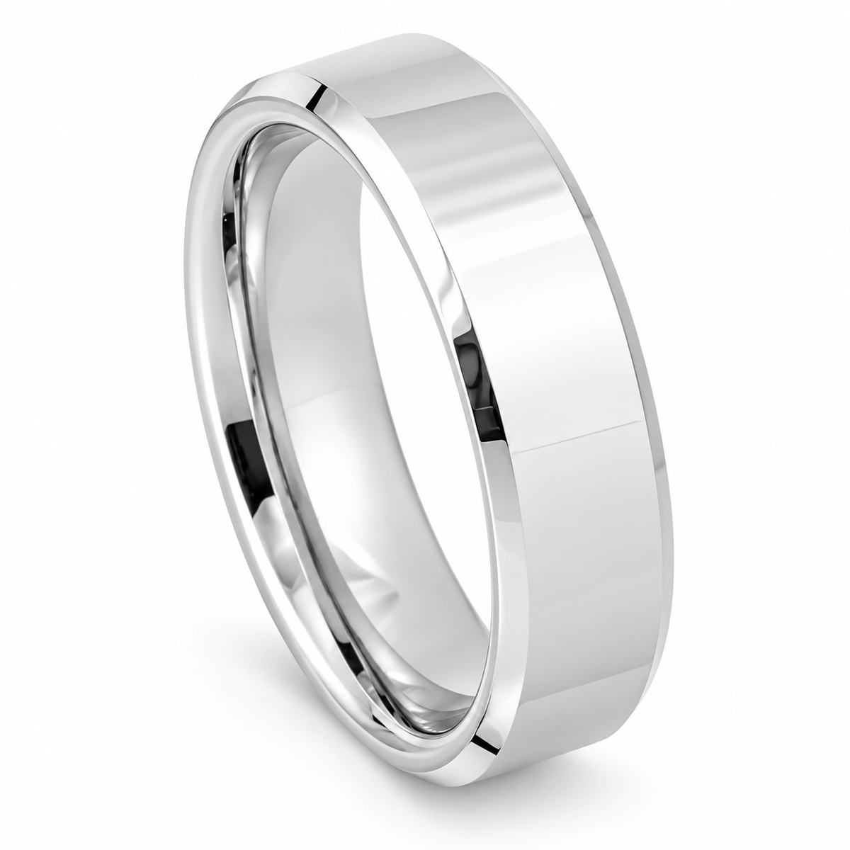 Polished Silver Tungsten 6mm Promise Ring - Style 2 — angled alternate product view
