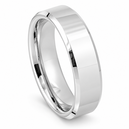 Polished Silver Tungsten 6mm Promise Ring - Style 2 — angled alternate product view