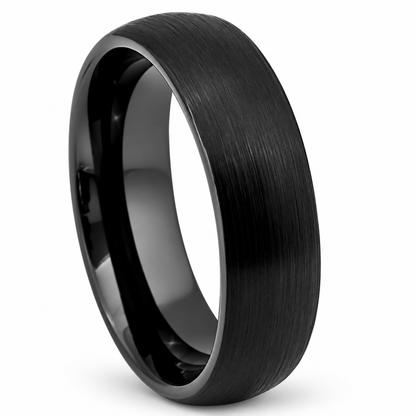 Black Brushed Finish Tungsten 6mm Wedding Band — angled studio product view