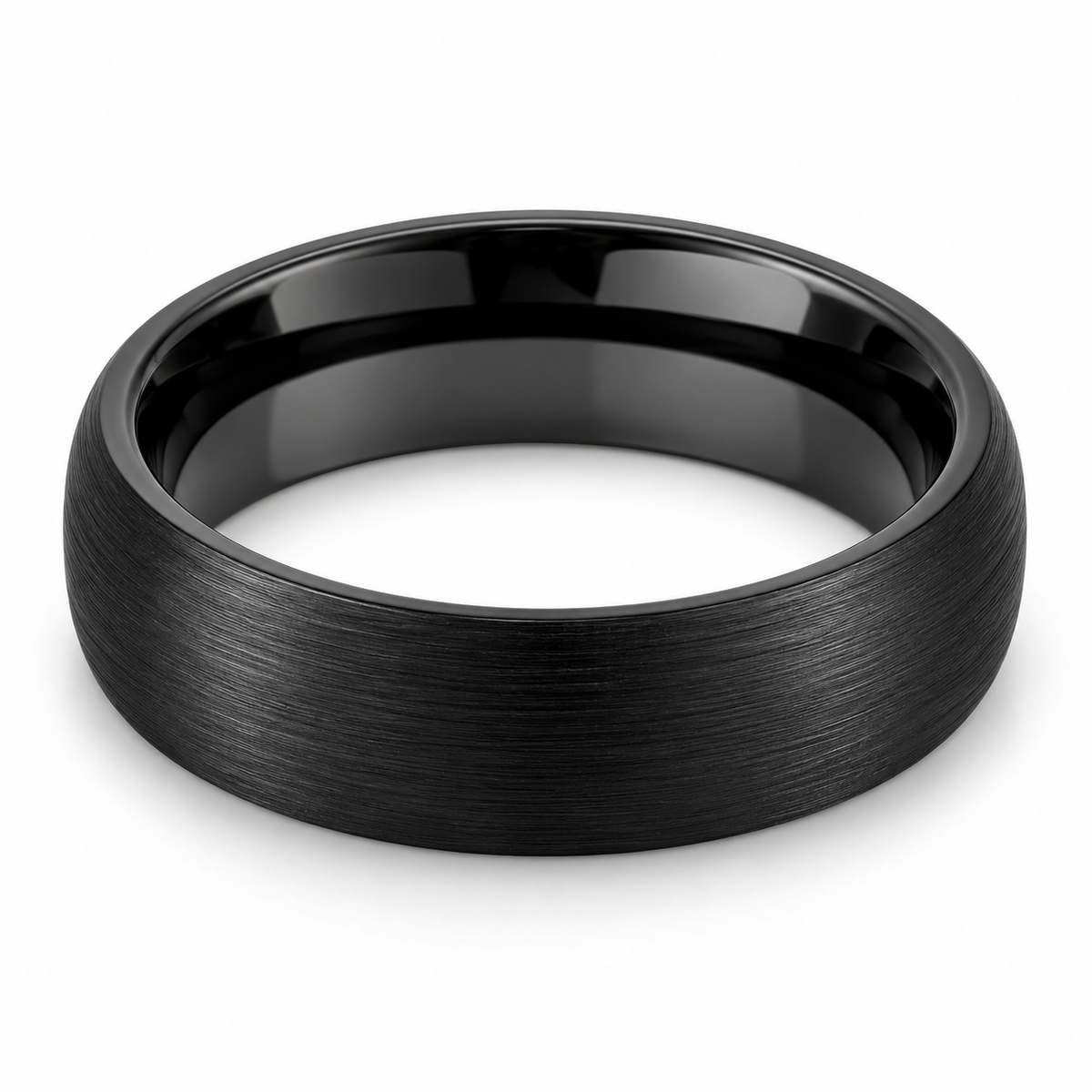 Black Brushed Finish Tungsten 6mm Wedding Band — topdown studio product view
