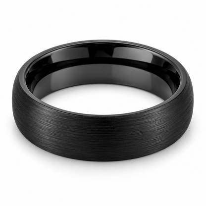 Black Brushed Finish Tungsten 6mm Wedding Band — topdown studio product view