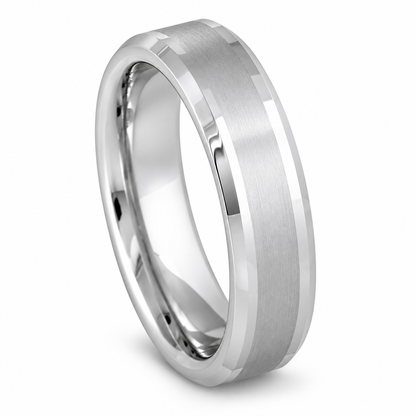 Silver Brushed Finish Tungsten 6mm Wedding Band - Style 3 — angled alternate product view