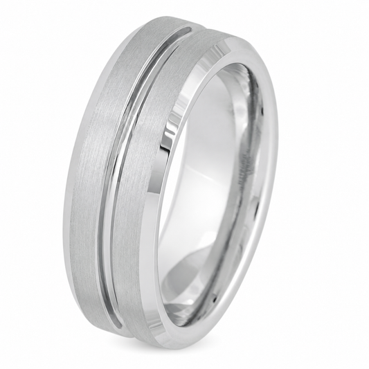White Tungsten 8mm Brushed Engagement Ring for Men