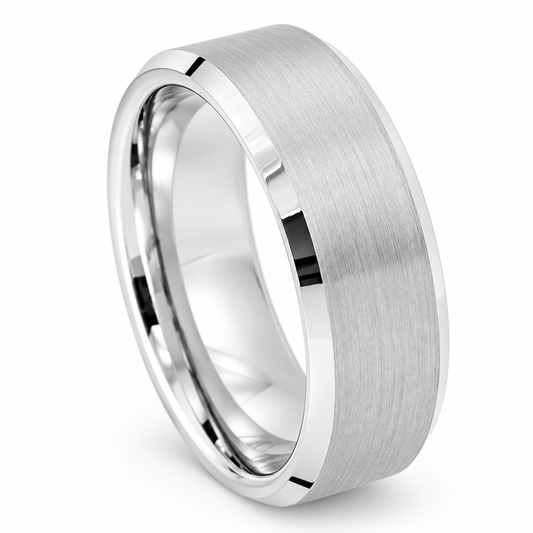 Silver Brushed Finish Tungsten 8mm Engagement Ring - Style 4