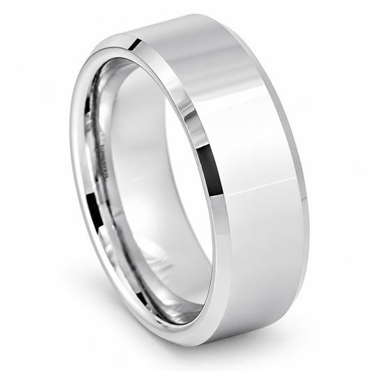 Polished Silver Finish Tungsten 8mm Promise Ring