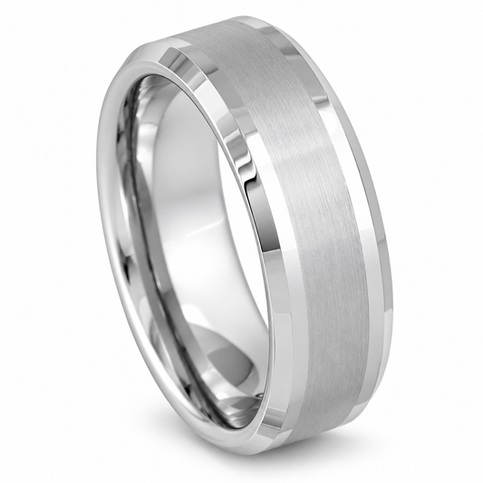 Silver Brushed Finish with Polished Edges Tungsten 8mm Wedding Band
